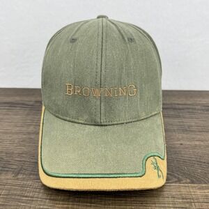 Browning Hat Cap Fitted Mens One Size Green Tan Flexfit Hunting Logo Outdoors